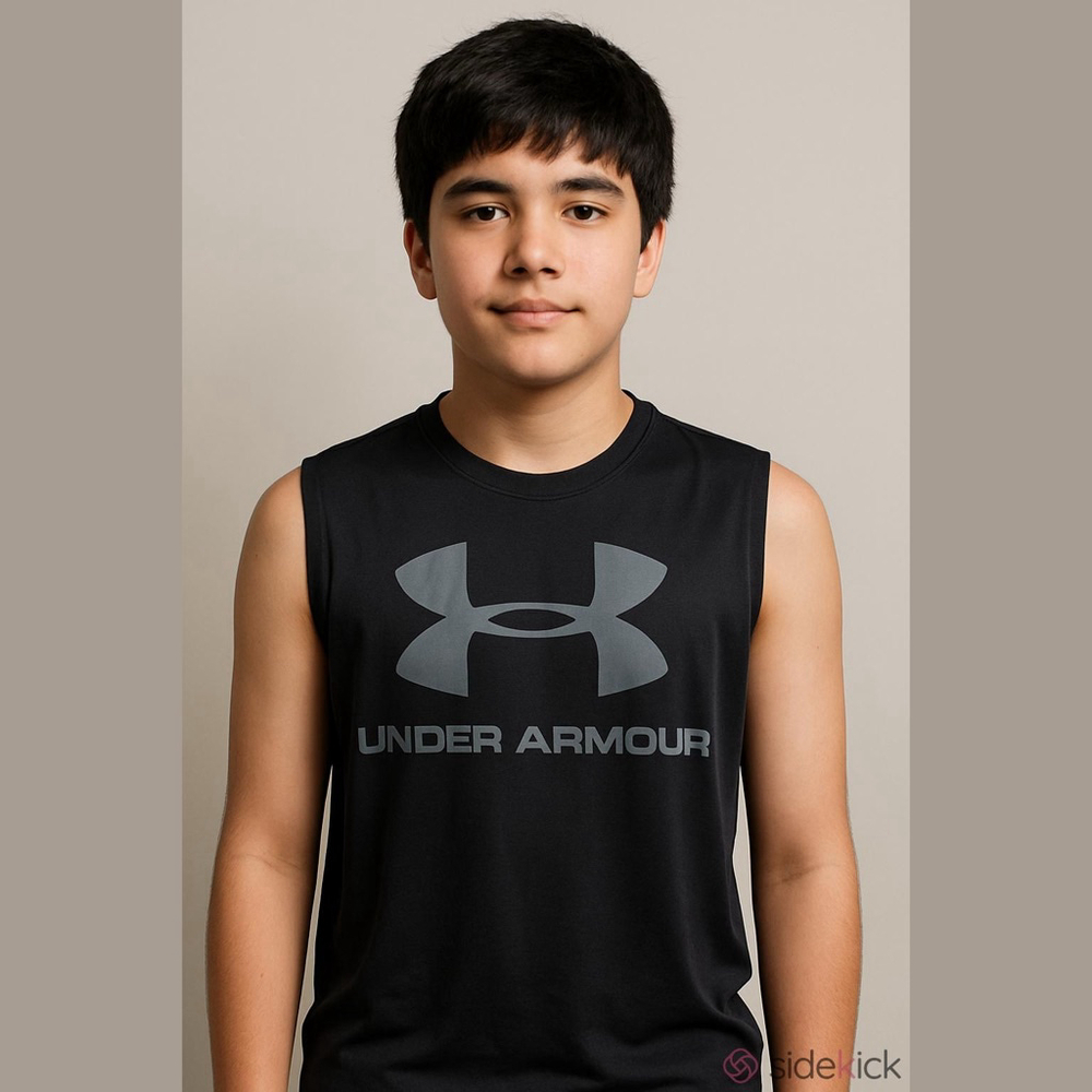 Boys Under Armour Black Grey Logo Tank Top YXL HeatGear